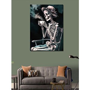 Kanvas Tablo Kahve İçen İskelet 100x140 cm