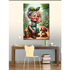 Kanvas Tablo Tarlada Çalışan Yaşlı Kadın Ve Köpek 100x140 cm