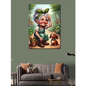 Kanvas Tablo Tarlada Çalışan Yaşlı Kadın Ve Köpek 100x140 cm
