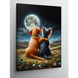 Kanvas Tablo Dolunay Ve Sevimli Köpekler 70x100 cm