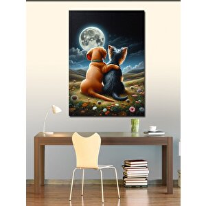 Kanvas Tablo Dolunay Ve Sevimli Köpekler 70x100 cm