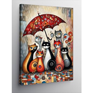 Kanvas Tablo Şemsiye Altındaki Kediler 70x100 cm