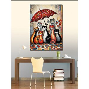 Kanvas Tablo Şemsiye Altındaki Kediler 70x100 cm