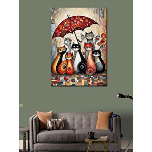 Kanvas Tablo Şemsiye Altındaki Kediler 70x100 cm