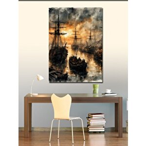 Kanvas Tablo İskeledeki Gemiler Ve Tekneler 100x140 cm