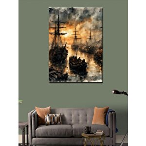 Kanvas Tablo İskeledeki Gemiler Ve Tekneler 100x140 cm