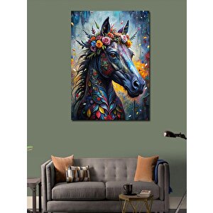 Kanvas Tablo Çiçekler Ve Siyah At 70x100 cm