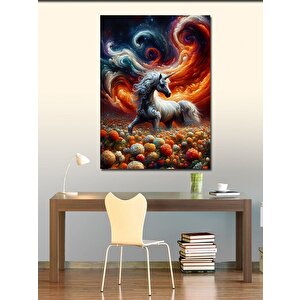 Kanvas Tablo Boynuzlu At Ve Çiçekler 70x100 cm