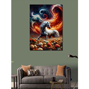 Kanvas Tablo Boynuzlu At Ve Çiçekler 70x100 cm