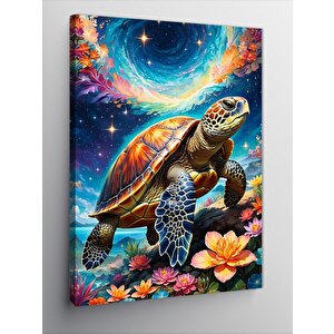Kanvas Tablo Su Kaplumbağası Ve Çiçekler 70x100 cm