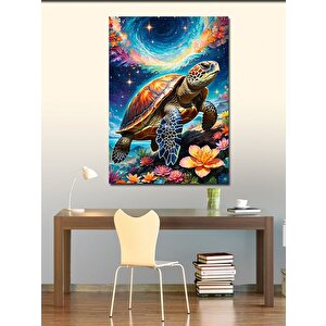Kanvas Tablo Su Kaplumbağası Ve Çiçekler 70x100 cm