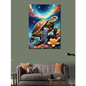 Kanvas Tablo Su Kaplumbağası Ve Çiçekler 70x100 cm