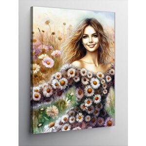 Kanvas Tablo Papatya Elbiseli Kadın 100x140 cm