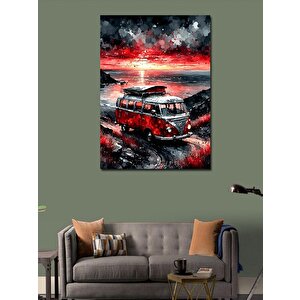 Kanvas Tablo Retro Kırmızı Minibüs 100x140 cm