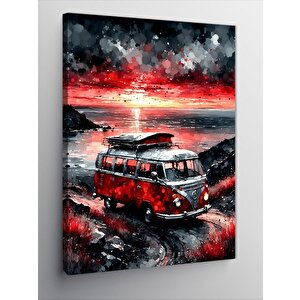 Kanvas Tablo Retro Kırmızı Minibüs