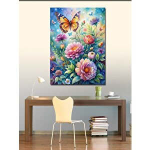 Kanvas Tablo Kelebek Ve Renkli Çiçekler 70x100 cm
