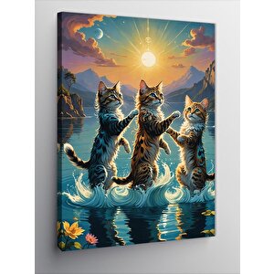 Kanvas Tablo Göldeki Sevimli Kediler 100x140 cm
