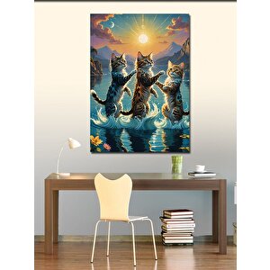 Kanvas Tablo Göldeki Sevimli Kediler 100x140 cm