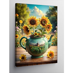 Kanvas Tablo Çaydanlıktaki Ayçiçekleri 70x100 cm