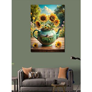 Kanvas Tablo Çaydanlıktaki Ayçiçekleri 70x100 cm