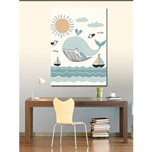 Kanvas Tablo Sevimli Balina Ve Tekneler 100x140 cm