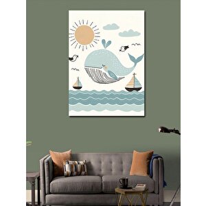Kanvas Tablo Sevimli Balina Ve Tekneler 100x140 cm