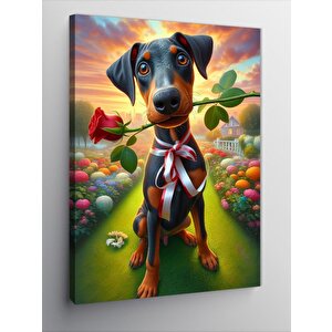 Kanvas Tablo Ağzında Gül Tutan Köpek