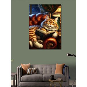 Kanvas Tablo Kitap Okuyan Kedi 100x140 cm