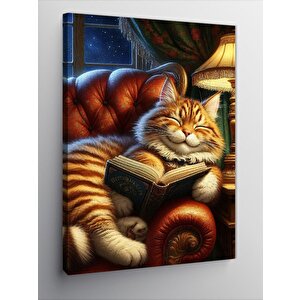Kanvas Tablo Kitap Okuyan Kedi