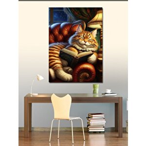Kanvas Tablo Kitap Okuyan Kedi