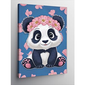 Kanvas Tablo Pembe Çiçekli Sevimli Panda