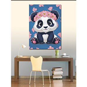 Kanvas Tablo Pembe Çiçekli Sevimli Panda