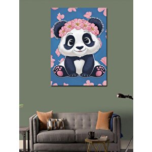 Kanvas Tablo Pembe Çiçekli Sevimli Panda