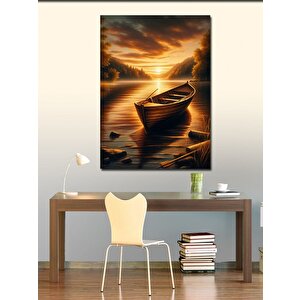 Kanvas Tablo Göldeki Kayık Ve Gün Batımı 100x140 cm