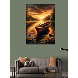 Kanvas Tablo Göldeki Kayık Ve Gün Batımı 100x140 cm