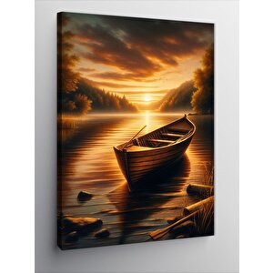 Kanvas Tablo Göldeki Kayık Ve Gün Batımı 70x100 cm