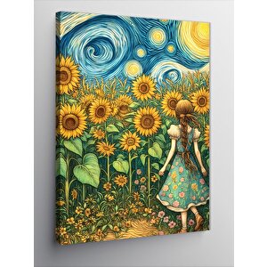 Kanvas Tablo Ay Çiçekleri Ve Kız 70x100 cm