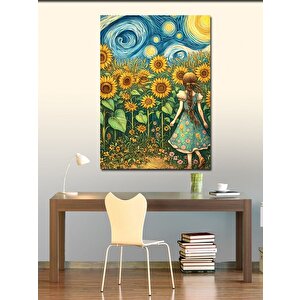Kanvas Tablo Ay Çiçekleri Ve Kız 70x100 cm