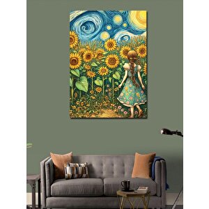Kanvas Tablo Ay Çiçekleri Ve Kız 70x100 cm