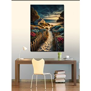 Kanvas Tablo Kumsaldaki Ev Ve Çiçekler 70x100 cm