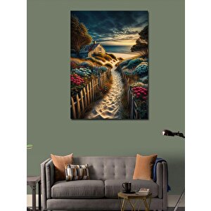 Kanvas Tablo Kumsaldaki Ev Ve Çiçekler 70x100 cm