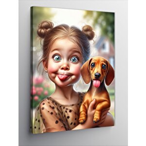 Kanvas Tablo Sevimli Kız Ve Köpek 70x100 cm