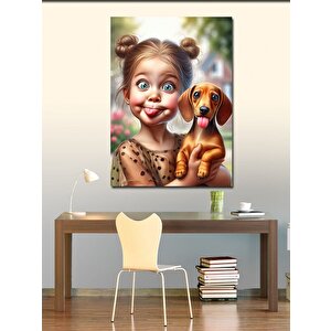 Kanvas Tablo Sevimli Kız Ve Köpek 70x100 cm