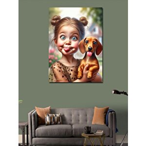 Kanvas Tablo Sevimli Kız Ve Köpek 70x100 cm