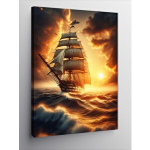 Kanvas Tablo Gün Batımı Ve Gemi 100x140 cm