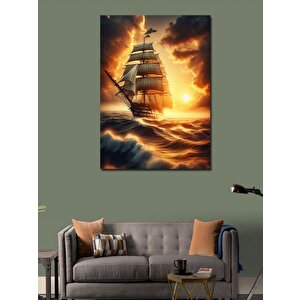 Kanvas Tablo Gün Batımı Ve Gemi 100x140 cm