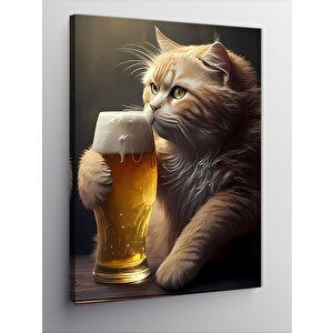 Kanvas Tablo Bira İçen Kedi
