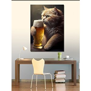 Kanvas Tablo Bira İçen Kedi