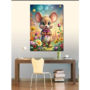 Kanvas Tablo Sevimli Fare Ve Çiçekler 100x140 cm