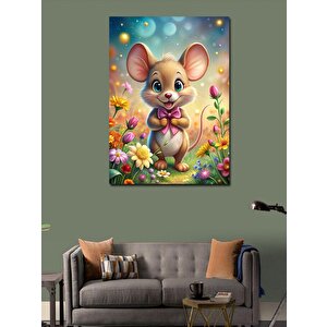 Kanvas Tablo Sevimli Fare Ve Çiçekler 70x100 cm